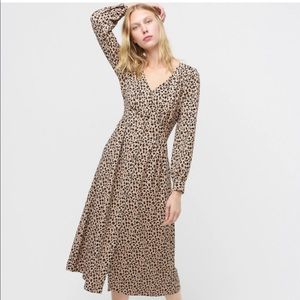 J. Crew Button Front A-Line Midi Leopard Animal Print Dress